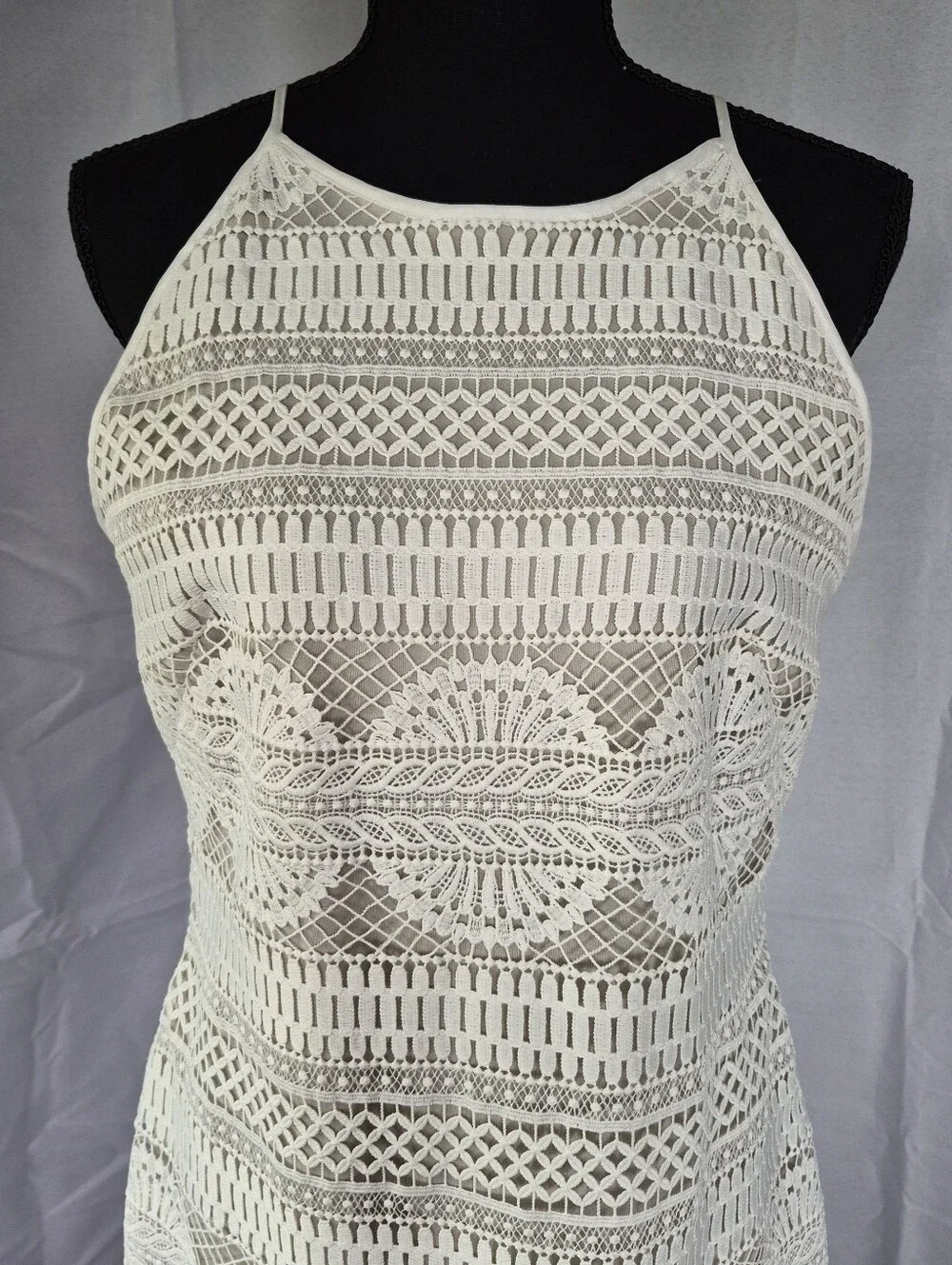 White House Black Market Crochet Dress Womens Size 6 Off White Beige Cream - Picture 2 of 14
